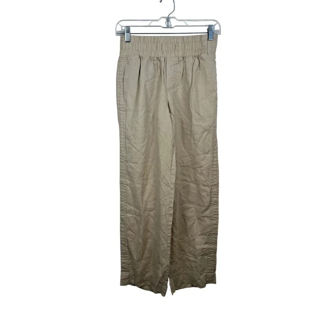 Quince Wide Leg Pant Women XS Driftwood Beige Excellent 100% European Linen